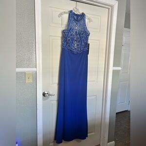 Elegant Beaded Royal Blue Prom Dress